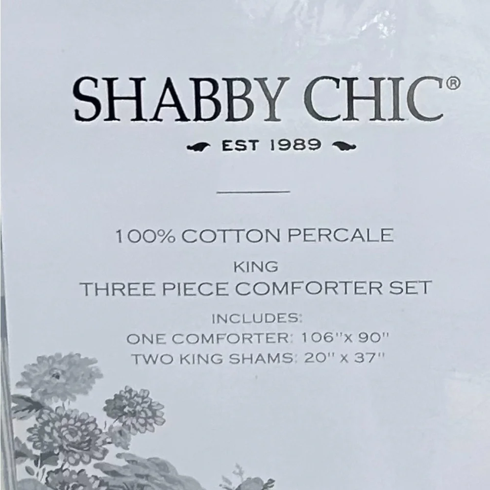 Shabby Chic Cotton Percale Blue and White 3 Piece Comforter Set 106”x90”